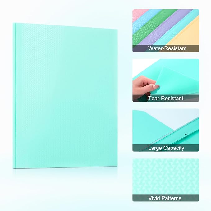 ViVin Sturdy Plastic Folder with Pockets,6 Pack,Heavy Duty Two Pocket 3 Prong Folders,Holds Letter Size Paper,File Folders with Business Card Slot for School Home and Office(Light Green)