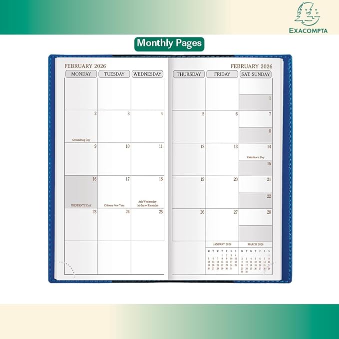 Exacompta 2026 Refill For "Space 17" Calendar Year Weekly/Monthly Planner Organizer - 12 Months (Jan. to Dec.) - 3 1/2" x 6 3/4"- Appointment Journal for Business, School, and Life