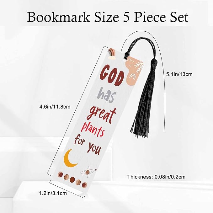 Bible Verse Bookmarks 5 Pcs with Tassels Christian Boho Orange Wooden Bookmarks for Reading Women Students Teacher Reader