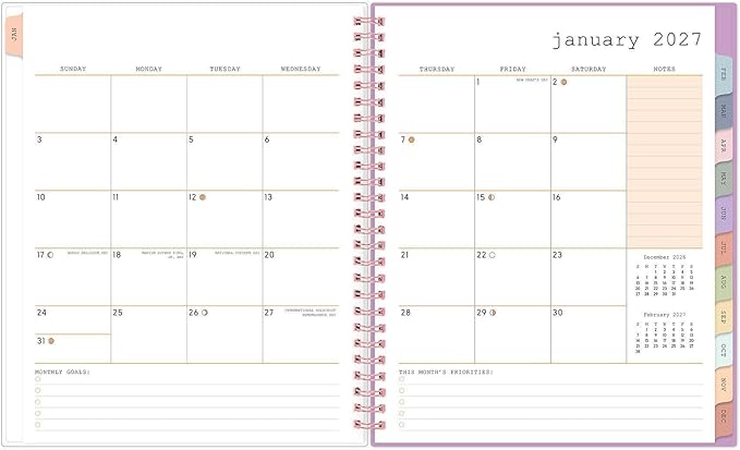 Blue Sky WAAV 2027 Weekly and Monthly Planner Calendar, January 2027 - December 2027, 7" x 9", Flexible Cover, Durable Twin Wire Binding, Laminated Tabs, Storage Pocket, Bailey