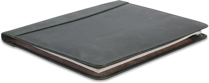 Heavy Duty Buffalo Leather Legal Pad Portfolio Handmade Executive Notebook Binder, Professional Padfolio Organizer Gift for Men and Women Genuine Leather Resume Document Holder (Green)