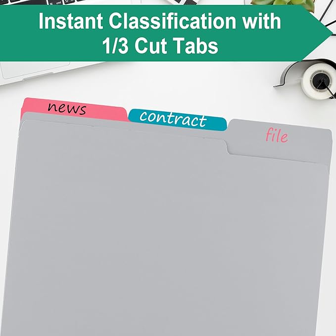 pmybupo 18 Pack File Folders Letter Size Gray,Folders 8.5x11 1/3-Cut Tabs,Colored File Folders,Office Home School for Documents Files Paper