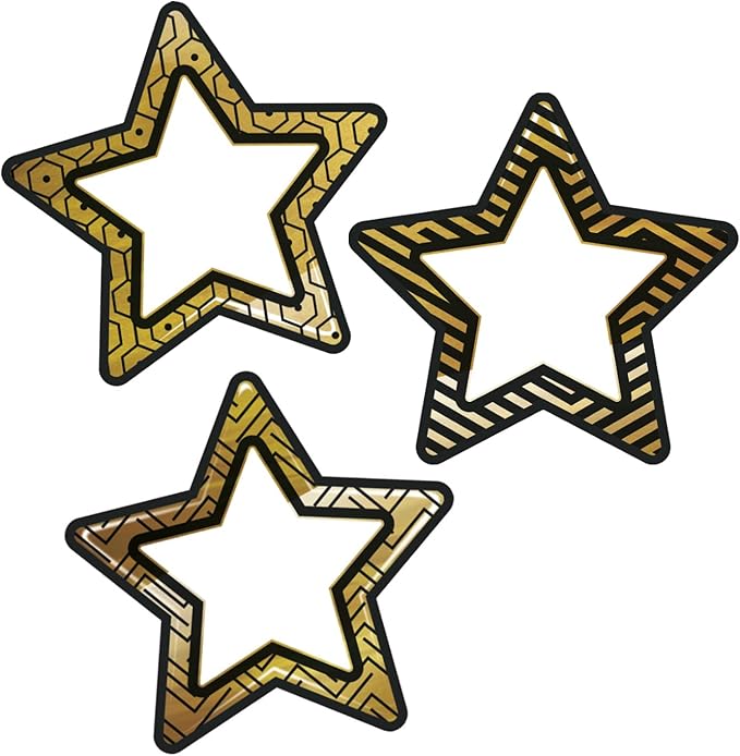 Carson Dellosa Sparkle and Shine 36-Piece Star Cutouts, Gold Foil Space Theme Bulletin Board Decorations for Labels, Cubbies, Locker Decorations, Posterboard, and Classroom Decor