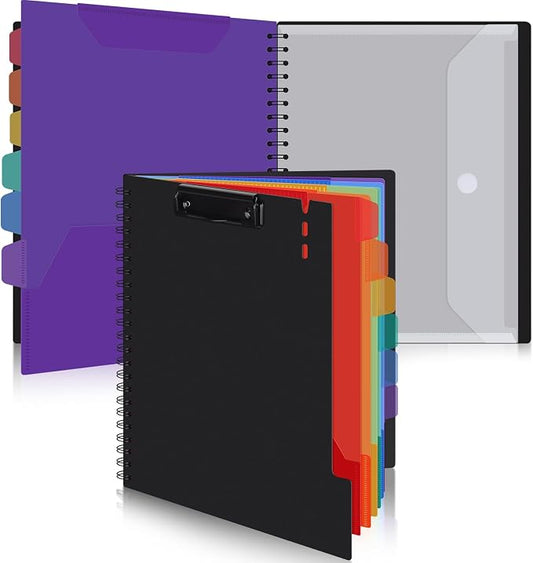 Uquelic Clipboard with Folder Organizer, 12 Pockets Project Organizer - Refillable Lined Notepad (11" x 8.5"), Hardcover Project Organizer with Stay-Put Tabs(2 Pack)
