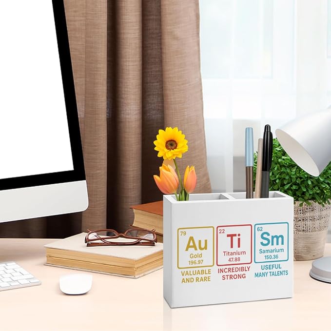 Science Pencil Holder Decor Chemistry Teacher Gifts Chemical Theme Wooden Organizer Vase for Office Home Desk Table Chemist Teacher Appreciation Gifts for Office