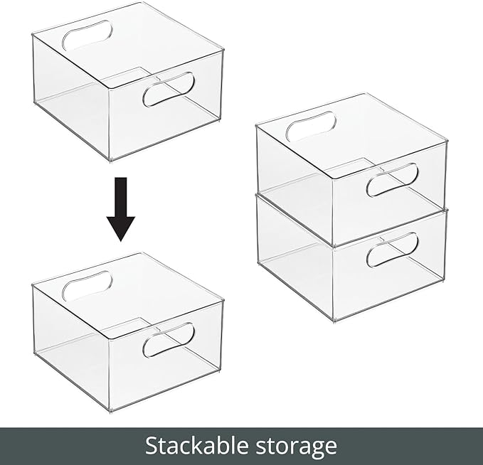 mDesign Deep Plastic Stackable Storage Organizer Container Bin, Office Organization for Filing Cabinet, Cupboard, Shelves, and Desk - Holds Notepads, Pens, Pencils - Ligne Collection, 6 Pack, Clear
