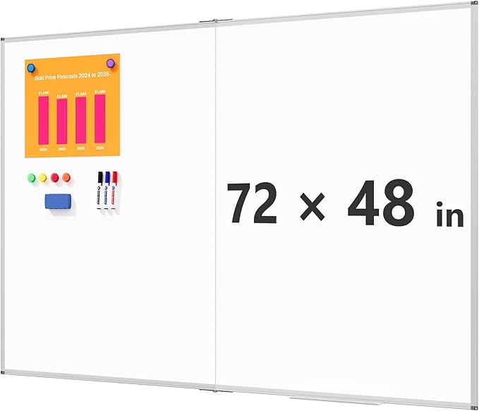 Magnetic White Board Dry Erase Board for Wall, 72" x 48" (6' X 4') Wall-Mounted Large Giant Whiteboard for School, Classroom, Office & Home