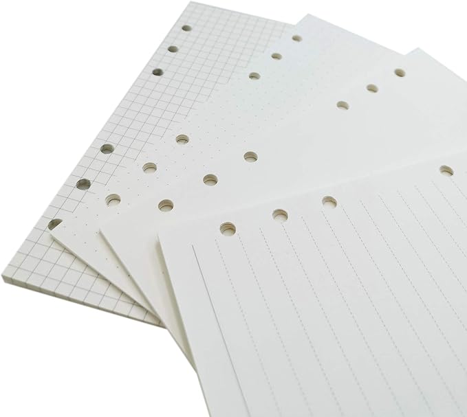 Zelten 1 Pack A5 80 Sheets/160 Pages 4 in 1 Lined Squared Dotted Blank Loose Leaf Punched Paper Refills Paper for 6 Hole Binder Personal Organizer Diary Notebook Refillable Planner