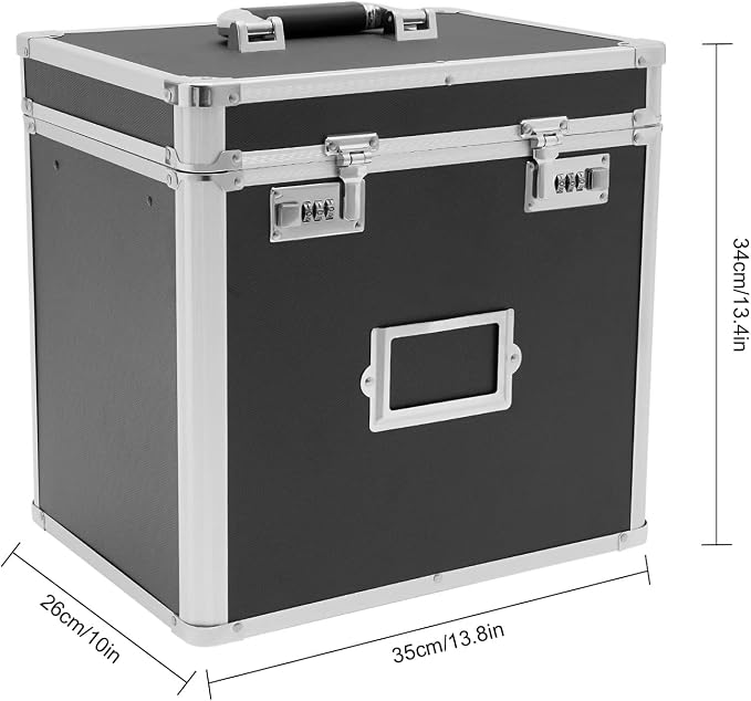 File Organizer Box, L13.8*D10*H13.4in Locking Document Storage Cabinet File Folder with Combination Locks & Handle, Portable Metal Filing Storage Box for Office Travel, Black