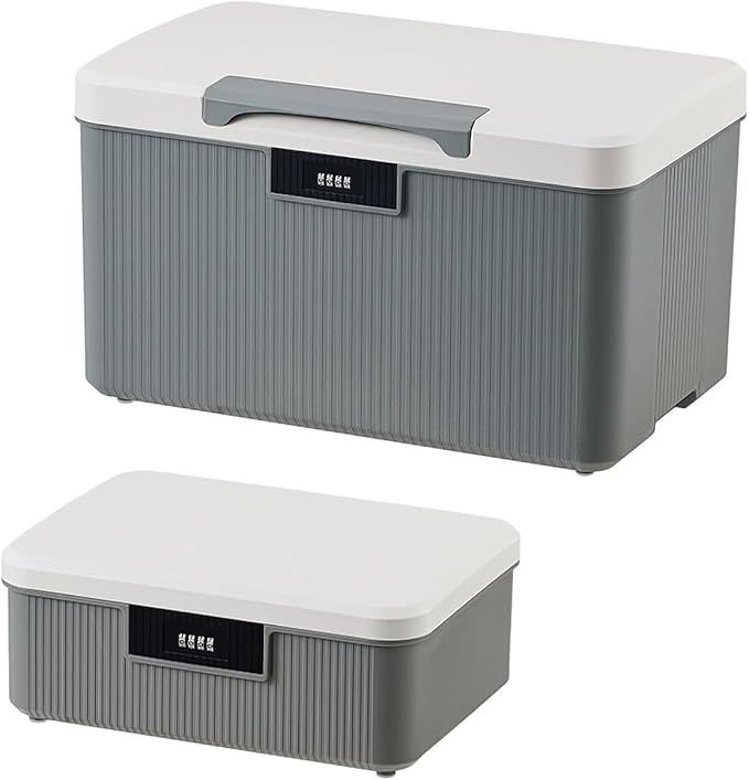 RUIAN Lockable Storage Container Bin, 10 Gallon & 4.2 Gallon Security Portable Combination Lock Plastic Box, Locked Security Box Suitable for Storing Important Items and Documents (White Grey)