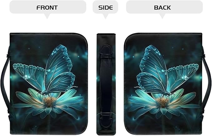 PU Bible Cover for Women- Bible Case with Leather Bookmark Set - Bible Study Supplies for Home, Office,Green Butterfly Daisy,Large