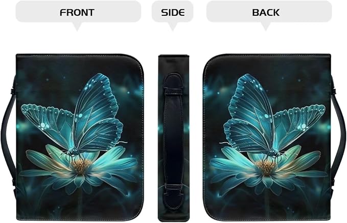PU Bible Cover for Women- Bible Case with Leather Bookmark Set - Bible Study Supplies for Home, Office,Green Butterfly Daisy,Medium
