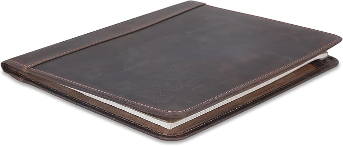 Heavy Duty Buffalo Leather Legal Pad Portfolio Handmade Executive Notebook Binder, Professional Padfolio Organizer Gift for Men and Women Genuine Leather Resume Document Holder (Dark Brown)