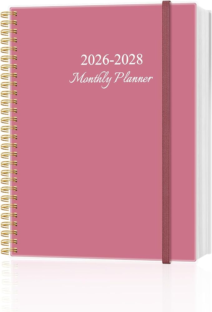 2026-2028 Monthly Planner, 3 Years Calendar from April 2026 - December 2028 with Spiral Binding, Inner Pocket, Elastic Closure, 33 Month Planner for Home | School | Office, 8.5" x 11", Pink