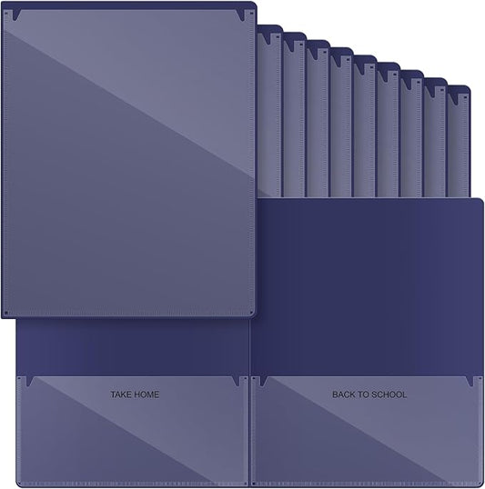 Henoyso 24 Pcs Folders with Pocket School to Home Folder Heavy Duty 2 Pocket Homework Folders with Clear Front Pockets for School Students Parent Teacher Communication (Navy Blue)