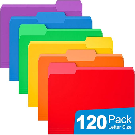 HABGP 120 Pack Manilla Folders 8.5 x 11 Inch, 1/3-Cut Tab Colored File Folders Letter Size, Paper File Folders, Manila Folders Home Office School Supplies for Documents Files, Assorted 6 Colors