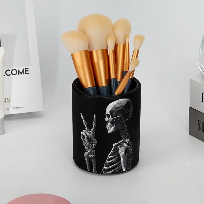 Cool Skeleton Leather Pen Holder for Desk, Multifunctional Desktop Organizer Pencil Cup, Desktop Caddy Stationery Organizer for School Home Office Desk Accessories