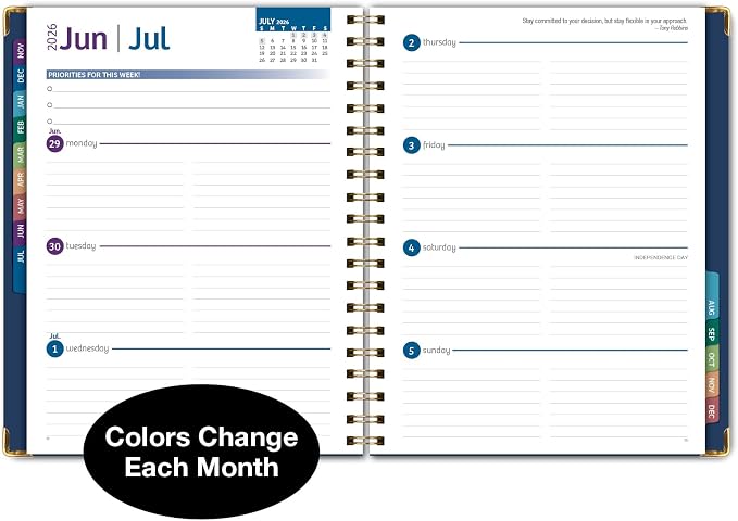 HARDCOVER 2026 Planner, 7"x9": 14 Months (November 2025 - December 2026), Daily Weekly Monthly Planner, Yearly Agenda, Bookmark, Pocket Folder and Sticky Note Set (Navy Gold Numbers)