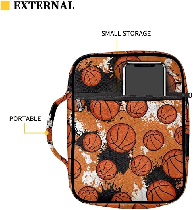 Coldinair Basketball Bible Cover Case for Men,Kids Carrying Book Cover Bible Holders with Handle and Zippered Pocket,Fits for Standard/Large Size Bible