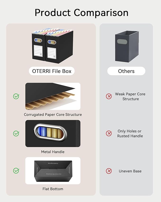Oterri Cardboard File Organizer Box for Hanging File Folders Letter Size,File Box for Computer Desk,File Cabinet,Working Home,Office,Classroom (Black+White, Letter Size - 2 Packs)