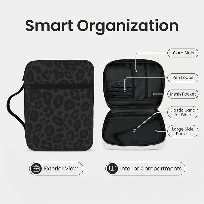 Black Leopard Cheetah Print Animal Skin Print Bible Cover Case Carrying Book Protector Case Bible Study Supplies Accessories Holder Case Christian Gift for Women Men