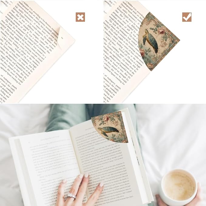 2PCS PU Leather Bookmarks 3.5x3.5 Inch Turtle Floral Garden Design | PU leather bookmarks for books with turtle floral garden design for nature journals, reading clubs and animal lovers.