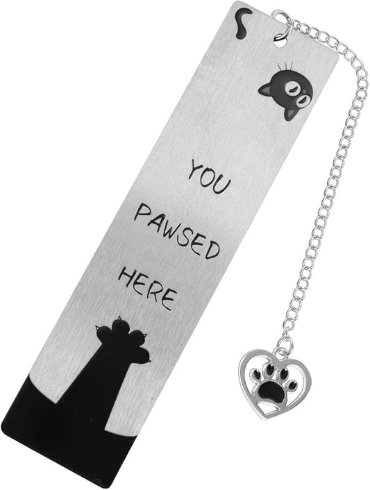 Black Cat Bookmark for Reading Women, Inspirational Funny Cute Metal Book Mark You Pawsed Here Bookish Gifts Reading Marker Accessories for Men Women Book Lovers (Cat Paw)