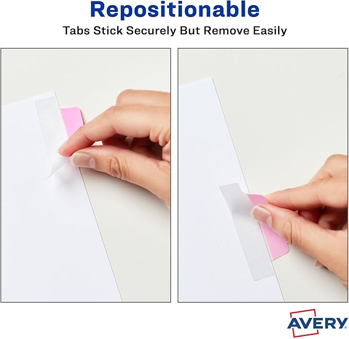 Avery Margin Ultra Tabs, 24 Repositionable Sticky Tabs, 2.5" x 1", 2-Side Writable Page Markers in Assorted Pastel Colors, 72 Pack (74769)