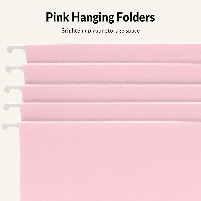 SUNEE 25 Pack Hanging File Folders, Pink Folders, Hanging File Folders Letter Size with 1/5-cut Tabs, Stay Organized for Your Home and Office Bulk File and Documents
