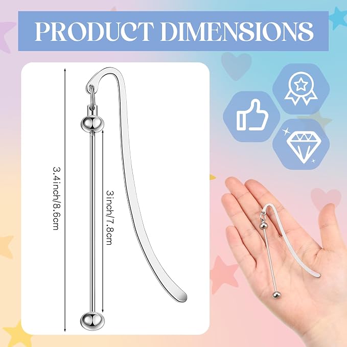 Dunzoom 4 Pcs Beadable Bookmarks DIY Metal Blank Bar Modern Bookmark Craft Jewelry Pendant Charm Gift for Book Lovers Student Teacher Office Supplies(Classic)