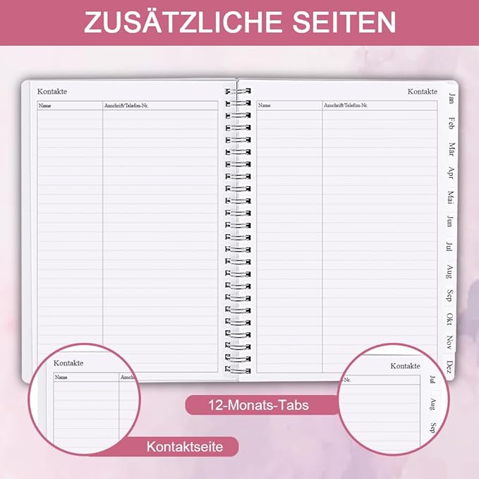 2026 Planner - Monthly Planner Runs January 2026 to December 2026, 6.25" x 8.25", 12 Monthly Tabs, 14 Notes Page, Inner Pocket, Flexible Cover with Twin-Wire Binding, Planners 2026, Pink