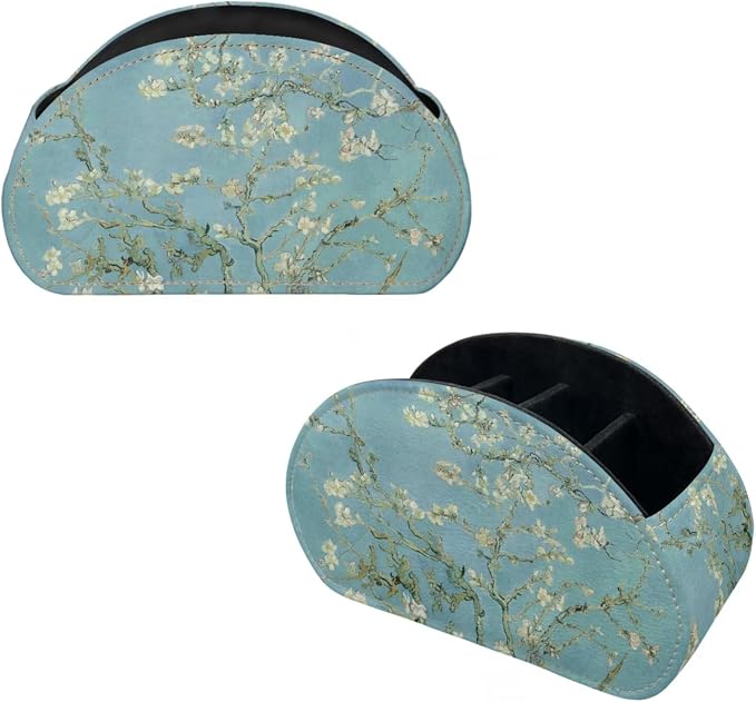 TV Remote Holder with 5 Compartments,Branches of an Almond tree in Blossom Print Office Desk Organizers,Nightstand Caddy,Storage for Eyeglasses/Cosmetic Brushs