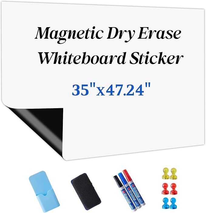 Magnetic Whiteboard Contact Paper Adhesive 35" x 47.24", Dry Erase White Board for Wall, White Board Sticker Easy to Write and Clean Magnet Board for Classroom Office Home