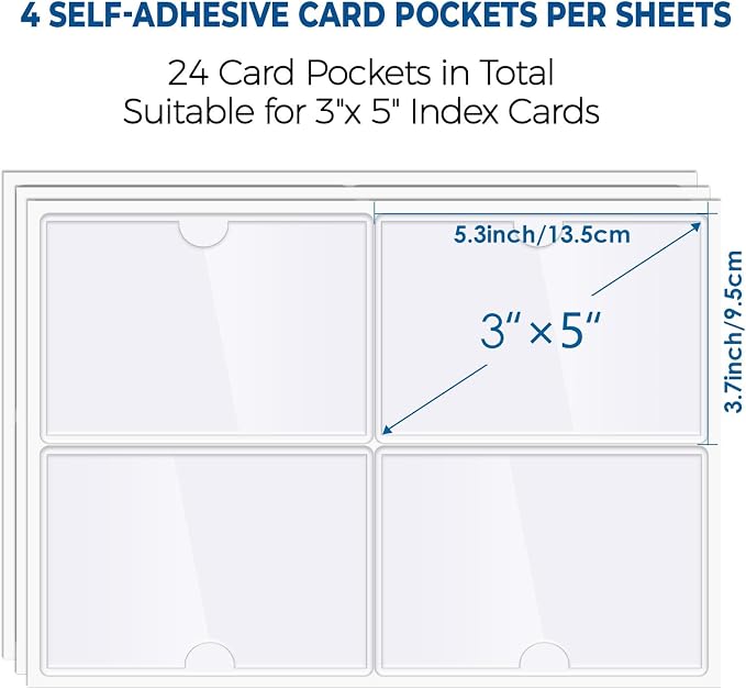 MaxGear 3" x 5" Index Card Holder, 24 Pack Labels for Storage Bins, Clear Adhesive Pockets with Top Open Loading, Plastic Label Holders Tote Bag Labels Stickers for Organizing Library Card Shelves