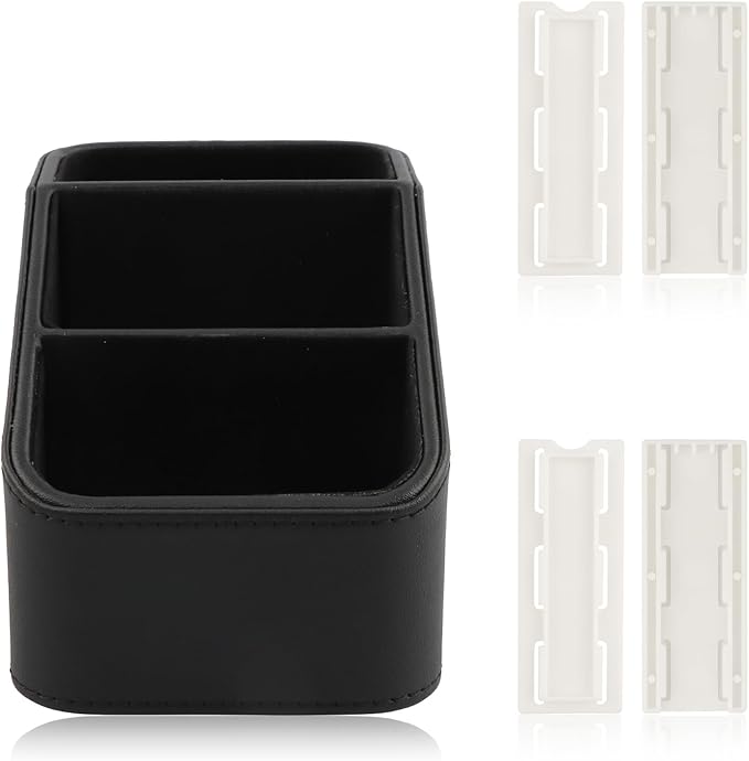 TV Remote Control Holder, PU Leather Office Desk Storage Caddys with 3 Compartments, for Nightstand End Table Couch, Desktop Storage Box for DVD, Blu-Ray, Media Player, Heater Controllers