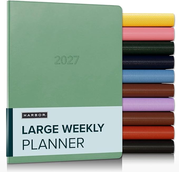 Harbor Large Weekly Monthly Planner 2027, Calendar Planner & Notebook - Durable Faux Leather, 192 Pages, Softcover & Book Bound - Cambridge Jade - 9.75x7.5"