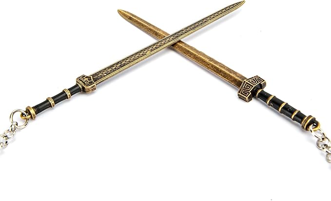 Vintage Metal Sword Bookmark with Scabbard and Link or Chain - 2 Pcs, for Reading Men, Book Reading Accessories, Gift for Teacher, Student, Office, School, Library, Bookstore (Yellow & Black)