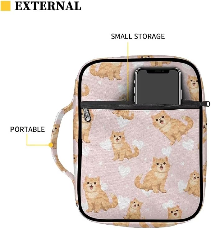 Coldinair Cat Bible Cover for Women Teens Kid Girls,Carrying Book Case Church Bag Bible Holder with Handle and Zippered Pocket