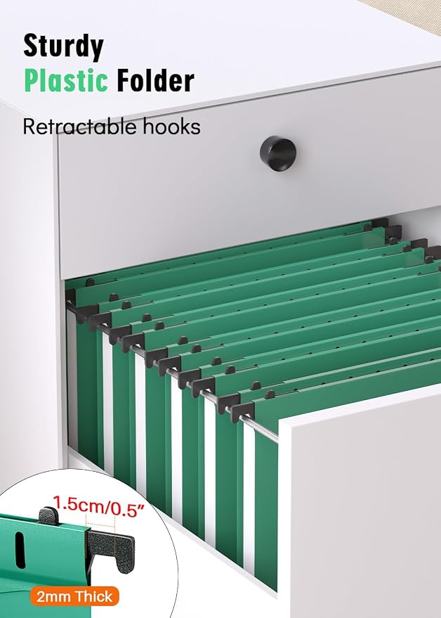 Extra Capacity Plastic Hanging File Folder, 12 Pack Reinforced Hang Folders Letter Size, Heavy Duty 1 Inch Expansion Filing Cabinet Folders, for Bulk Files, Medical Charts, Green