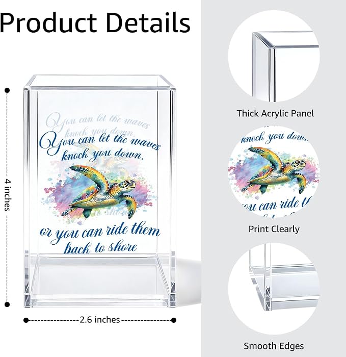 You Can Let The Waves Knock You Down Pen Holder Makeup Organizer, Fun Sea Turtle Pencil Pen Holder for Desk, Ocean Theme Desk Accessories, Beach Decor Organizer Office Gifts for Coworker Friend