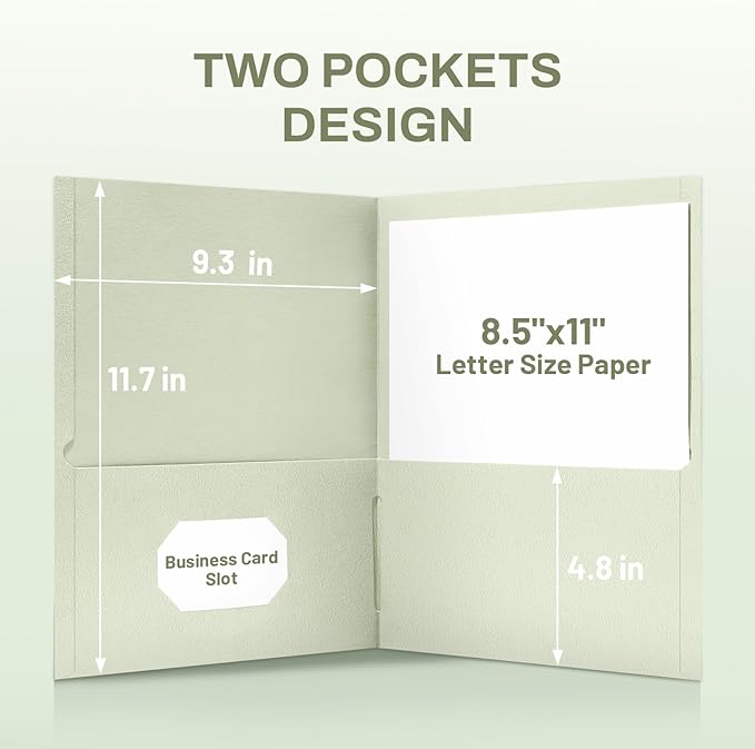 SUNEE Folders with Pockets (25 Pack, Grayish Green), 2 Pocket Folders Fit Letter Size, Paper File Folder for School Office Home Business, Textured Paper