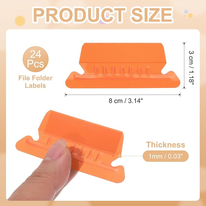 PATIKIL 3 Inch File Folder Tabs, 24pcs Hanging File Tabs Plastic Labels Clear Transparent with Inserts for Hanging File Binders Quick Identification Organizer, Orange Slot