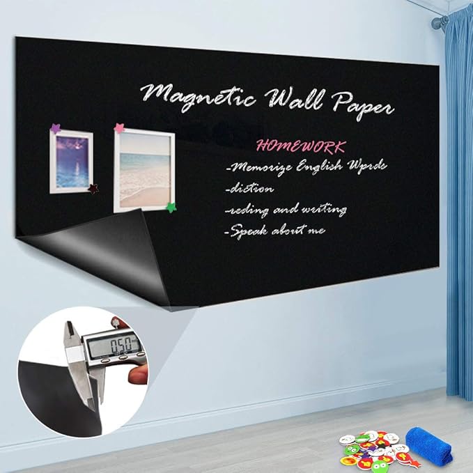 Chalkboard Roll Magnetic Receptive Blackboard Wall Sticker with Chalks, 36" x 24", Non-Adhesive Back Removable Reusable Thick Chalkboard for School Classroom/Office/Home
