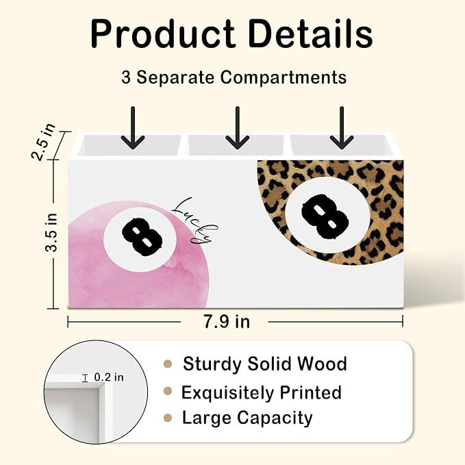 Preppy Funky Lucky 8 Ball Pen Pencil Holder for Desk, Preppy Office Desk Accessories, Trendy Pink and Leopard Print Ball Pen Holders Organizer for Girls Classroom Bathroom Makeup Brush