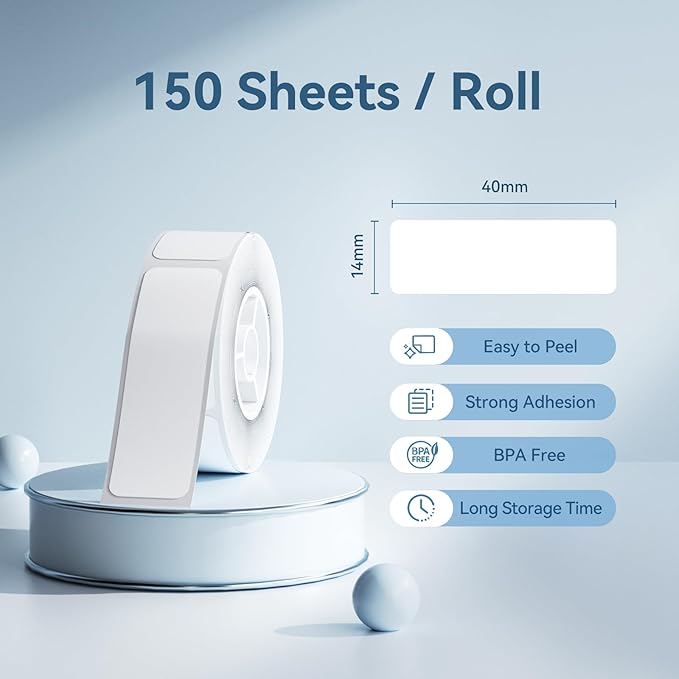 NIIMBOT Thermal Transfer Labels 0.55''x1.57'', for N1(B18) Label Maker, PET Material, Waterproof and High-Temperature Resistance, Long Storage Time, White(14x40mm-150)