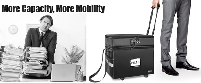 DEEGO Rolling File Box, Fireproof Document Box with Wheels Multi-Layer Water-Resistant File Organizer Portable file Cabinet Document Safe filing box for Home Office for Hanging Letter/Legal Folder
