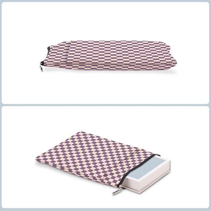 Purple Plaid Book Lovers Gifts Book Sleeve Vintage Checkered Waterproof Book Cover Book Pouch Book Protector with Front Pocket Book Club Christmas Birthday Gifts for Women Girl Reader Book Accessories