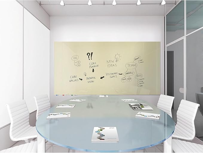 Aria 3'H x 4'W Low Profile 1/4" Glass Whiteboard - Horizontal Beige - 4 Markers and Eraser
