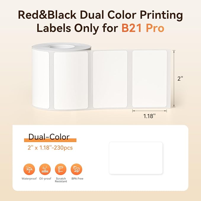 NIIMBOT Red&Black Labels, Refill Sticker Papers Compatible with Pro Series Label Makers, Dual Color Printing Stickers Good Idea for Schools,Business,Price Tags,Baking(2''x1.18''/50x30mm)