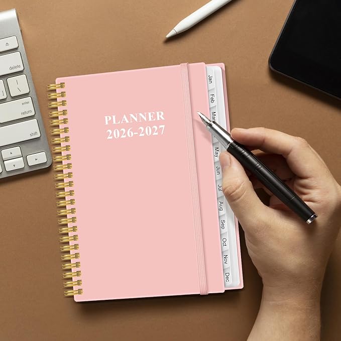2026-2027 Planner - Academic Planner 2026-2027 from July 2026 to June 2027, Weekly Monthly Planner 2026-27 with 12 Monthly Tabs, Inner Pocket, 6.4" x 8.5", Pink